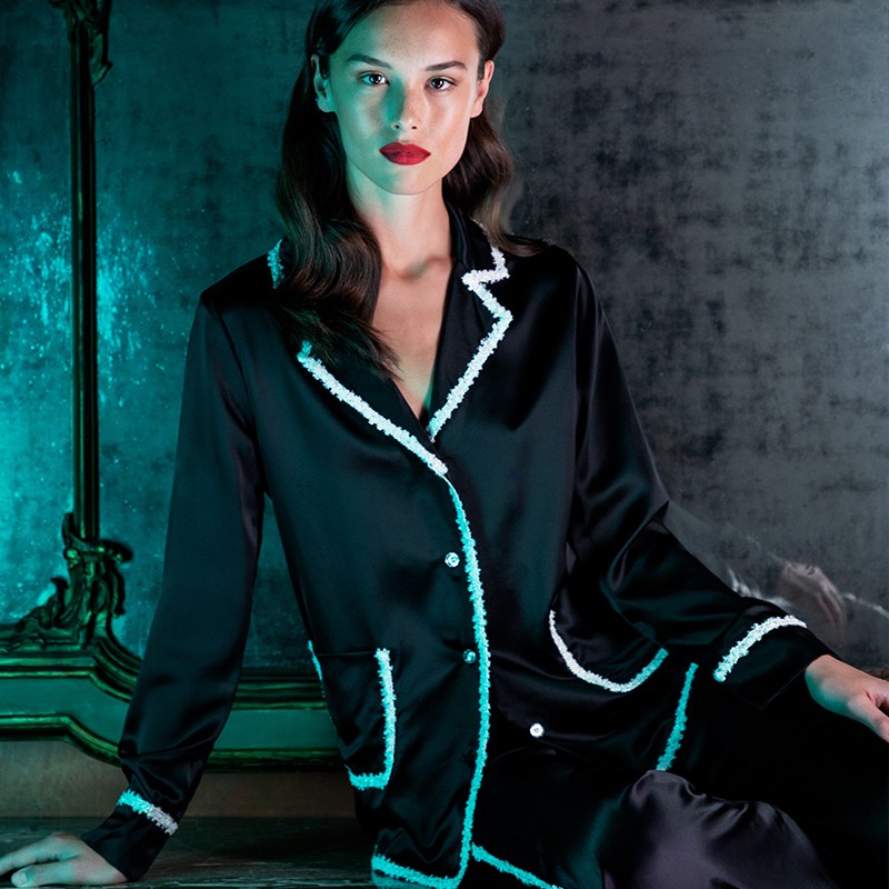 silky miracle elegance真丝小香风居家服软呢缎带蚕丝睡衣女士高端