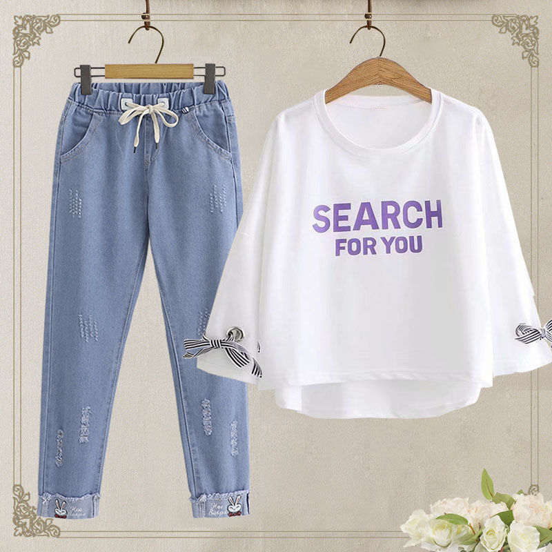 套装胖mm胖妹妹大码夏装适合小个子穿的夏季2022新款秋季初中生女装t