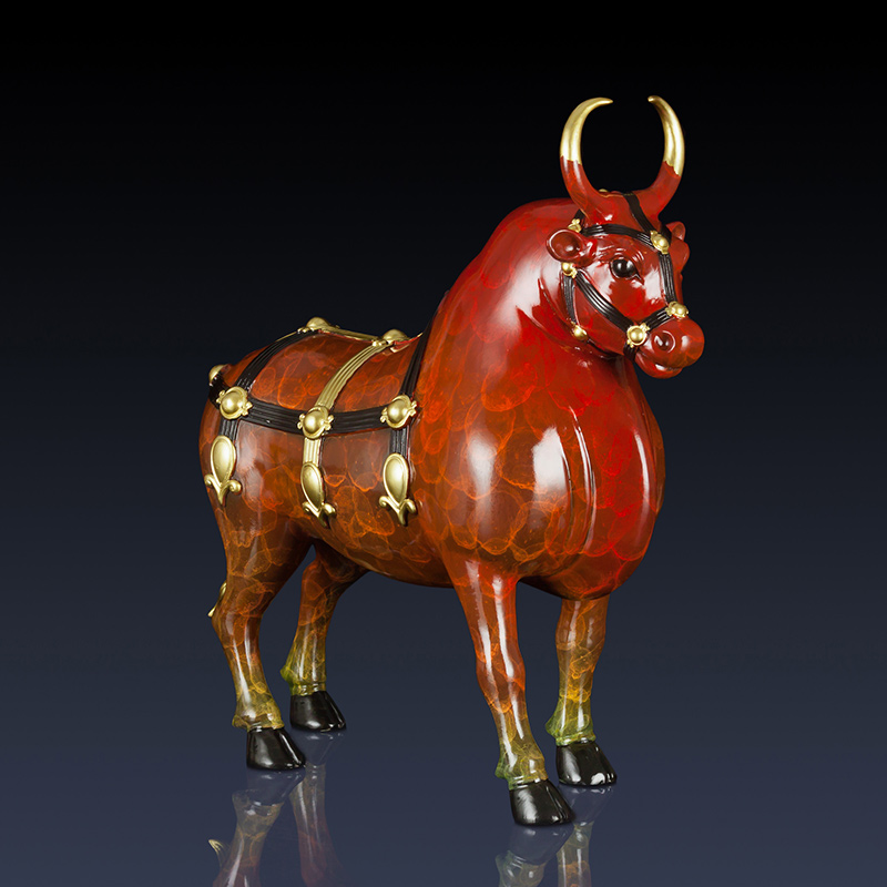 古叶家居纯黄铜牛工艺品彩铜牛铜牛办公室家居客厅饰品玄关摆件商务