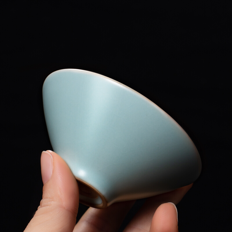 东道 汝窑茶杯 功夫茶杯汝窑斗笠杯陶瓷茶杯 功夫茶具茶杯 品茗杯可养