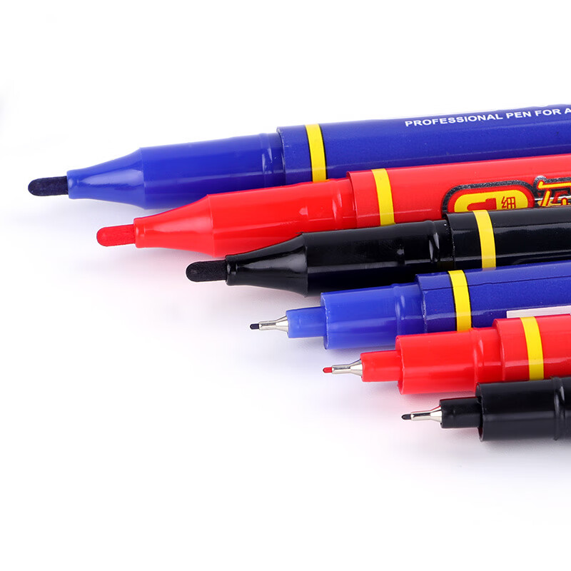 宝克(BAOKE)MP2934 美术勾线笔 大小双头办公记号笔 会议签字笔 学习标记办公文具 红色【不可加墨款 水性墨水】 12支/盒【钜划算】