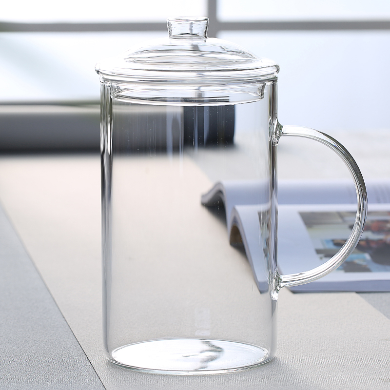 超大容量复古玻璃杯耐高温水杯带盖茶杯创意怀旧大茶缸马克杯 1000毫升白胚无图