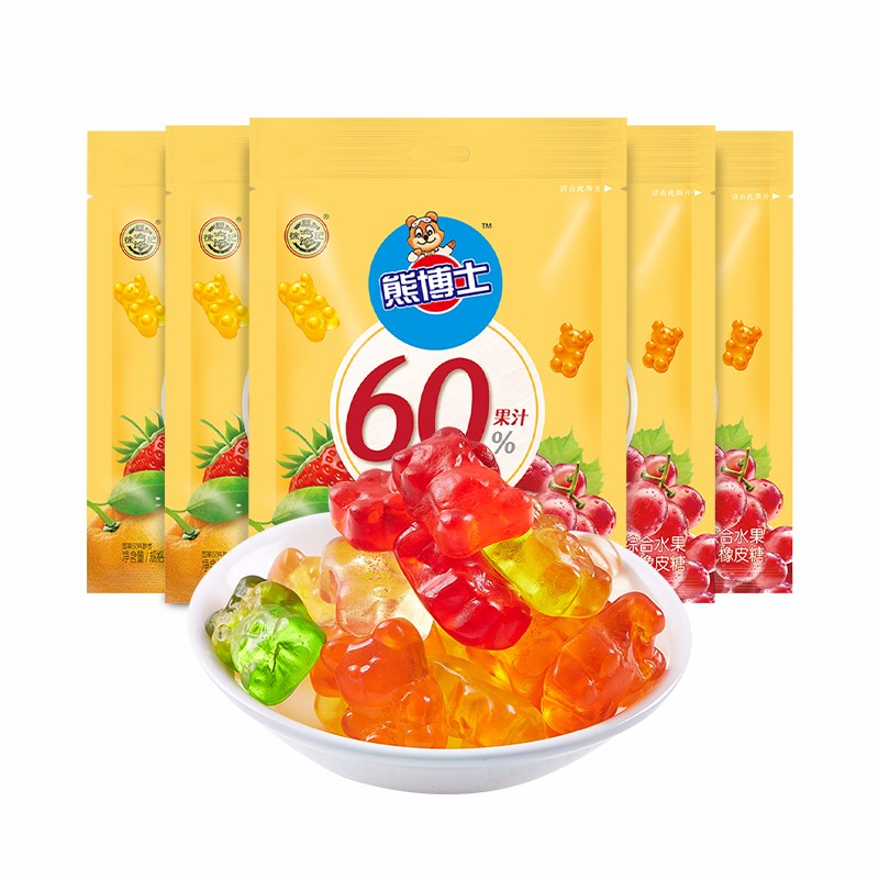 徐福记 熊博士橡皮糖60gx10袋果汁软糖qq糖多彩儿童糖果水果蛋糕味