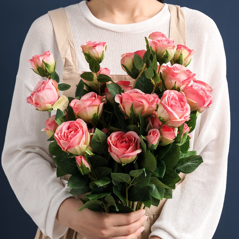 贝汉美（BHM）仿真玫瑰花客厅花瓶摆件假花花束仿真花摆件餐桌装饰花 5支深粉（1支含6朵花头） 如图