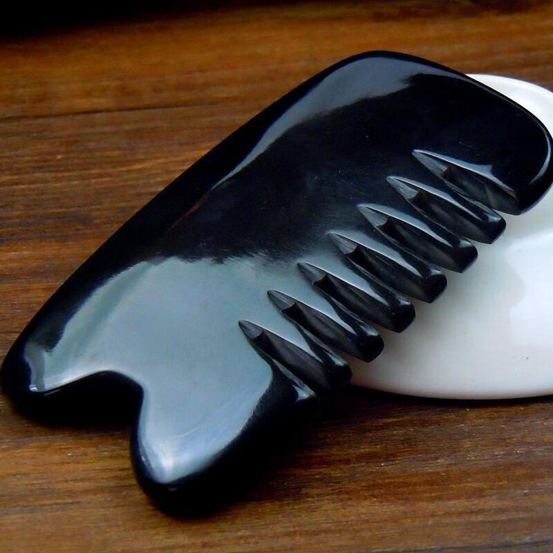 【药房直售】张秀琴全息加厚圆润6齿张秀勤全息黑水牛角头部刮痧 脸部