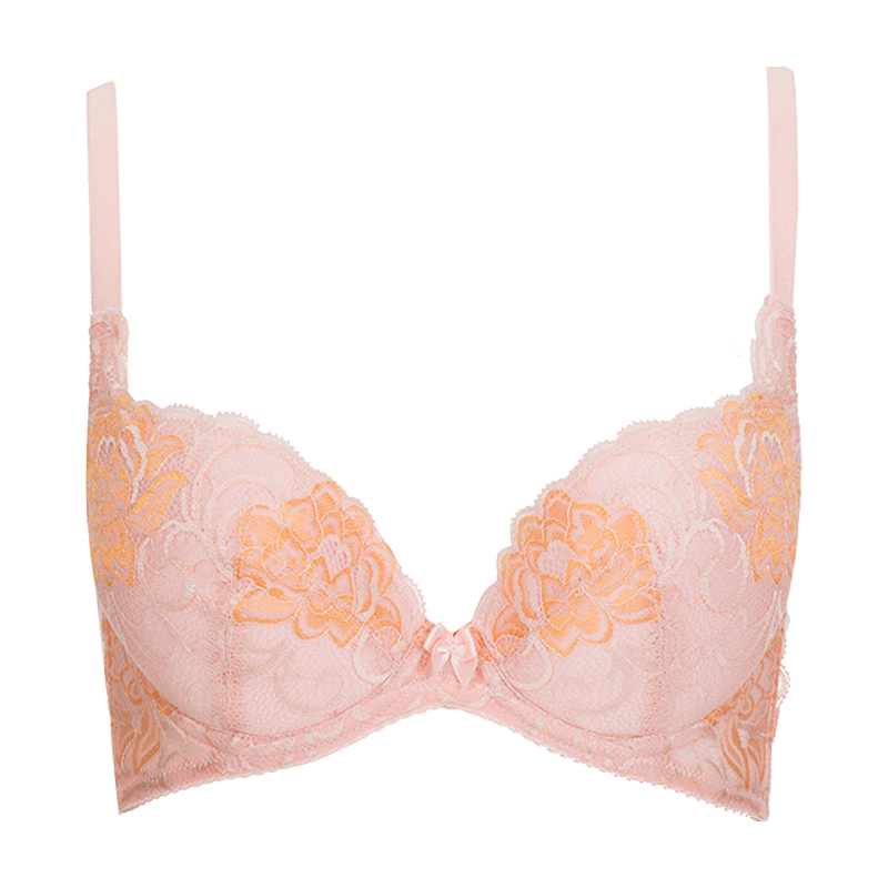古今（GUJIN）女士內(nèi)衣薄款文胸少女小胸刺繡插片性感蕾絲側(cè)收聚攏 杏粉 80B