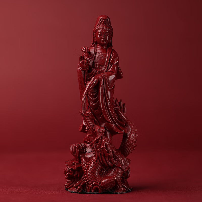 歌盼 原矿朱砂御龙观音摆件乘龙南海观世音菩萨雕塑佛像开业送礼物