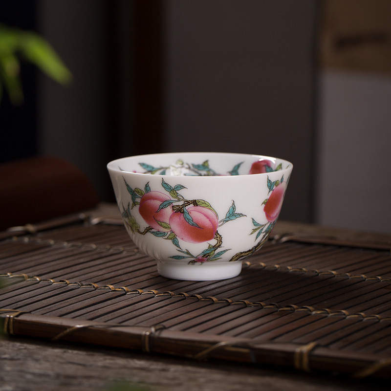 伊塔丽思 景德镇陶瓷手工手绘粉彩过枝九桃杯喝茶主人杯单杯家用 过枝