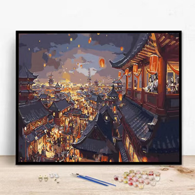 油diy画风景动漫手工手绘填充油彩画涂色填色装饰画ins d008大唐盛世
