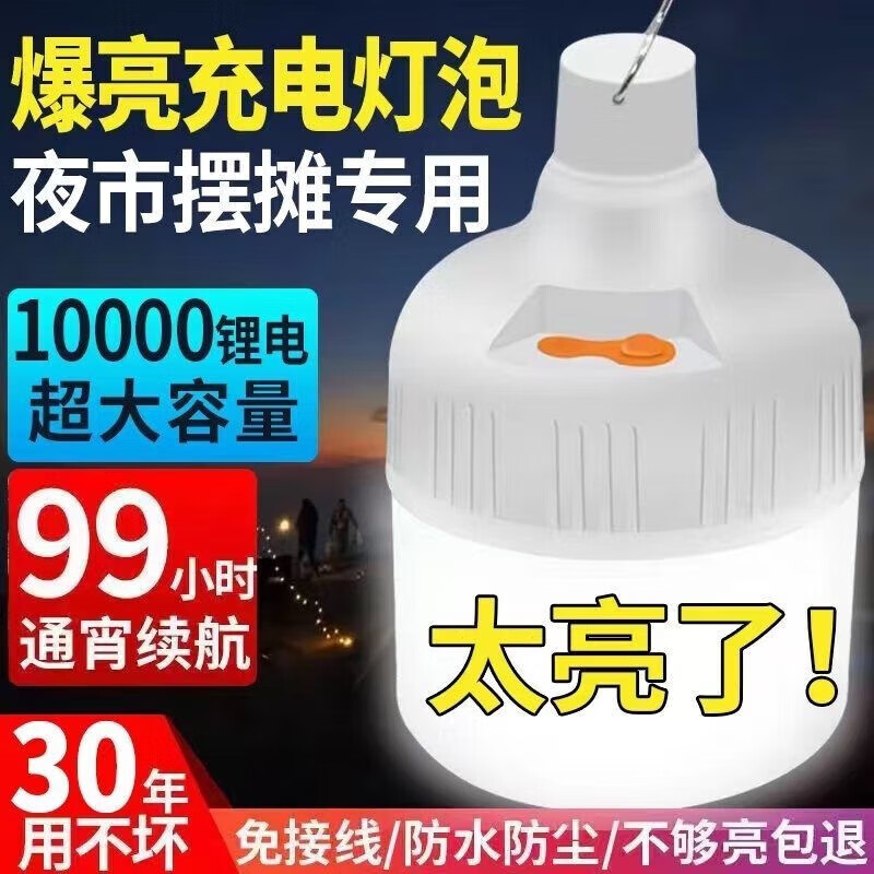 宰搂便携充电灯长续航50小时摆地摊家用户外工地用led亮大瓦夜市 10W白光2个装亮恒流