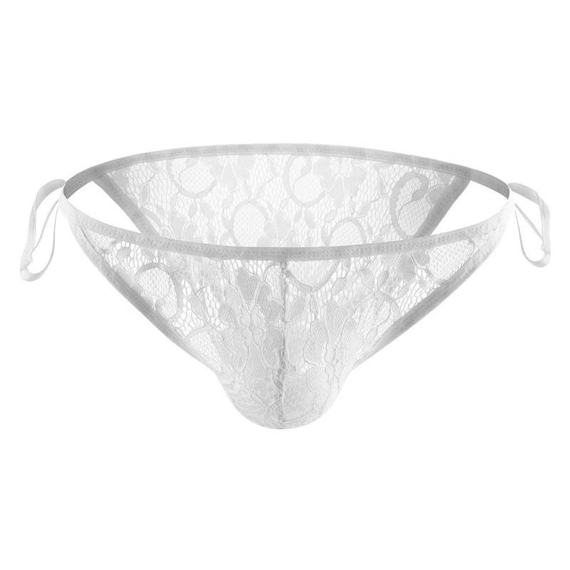 普蒂系带男士三角裤高叉透明镂空性感低腰半包臀大码男生印花蕾丝内裤