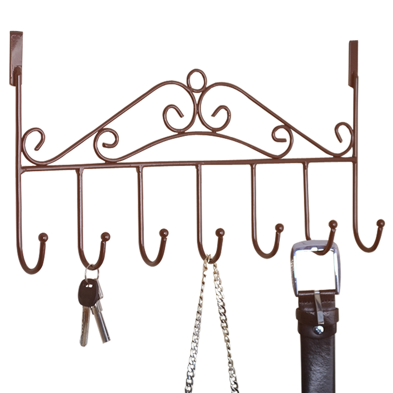 索尔诺衣架衣帽架简易铁艺门后收纳挂 裤挂 挂钩衣多功能无痕挂钩架门后挂1707 咖啡色-门后挂