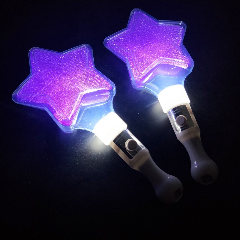 棒发光棒道具星星五角星应援晚气氛发光闪光夜光应援棒 短款紫色星星