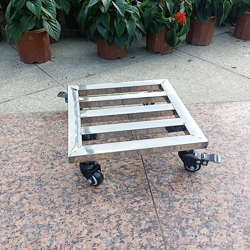 不锈钢万向轮移动托架阳台花架落地万向底座长方形花盘架盆栽底架 45*