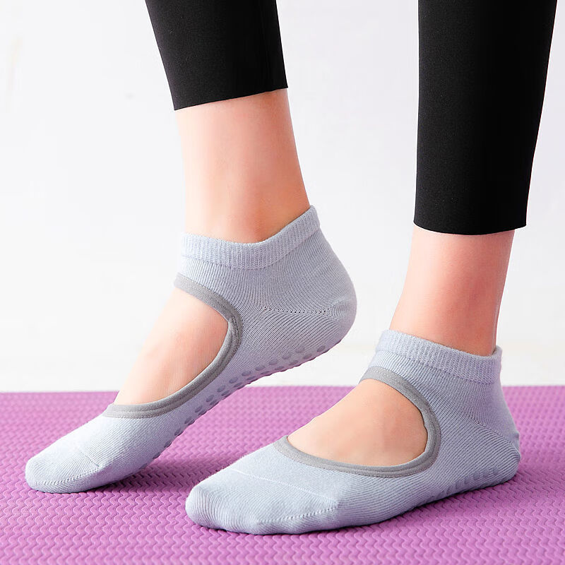 防滑瑜伽袜棉露背防臭蹦床袜室内成年女士舞蹈健身运动袜子 蓝色(独立包装)