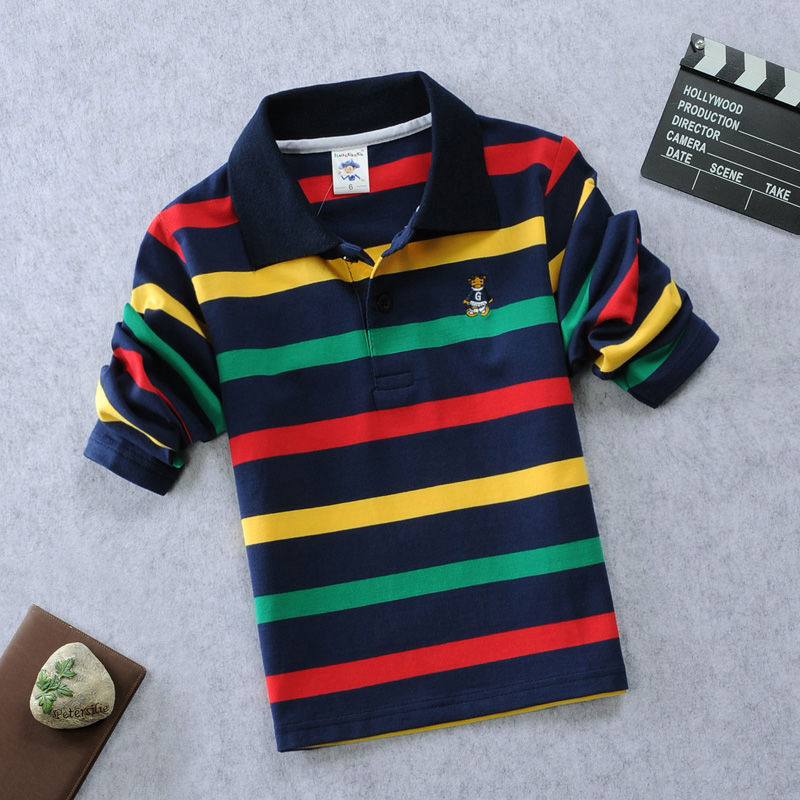 明男孩长袖t恤中大童条纹上衣翻领polo衫男童秋衣韩潮 长袖c 建议身高