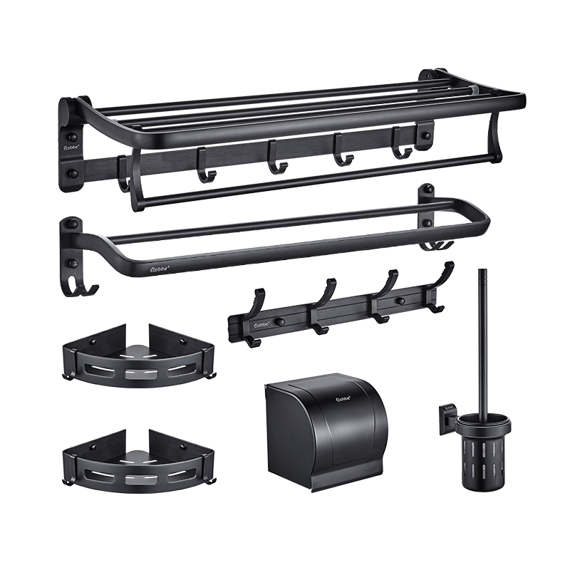 卡贝（cobbe） 毛巾架黑色太空铝浴巾架浴室卫生间置物架卫浴五金挂件套装