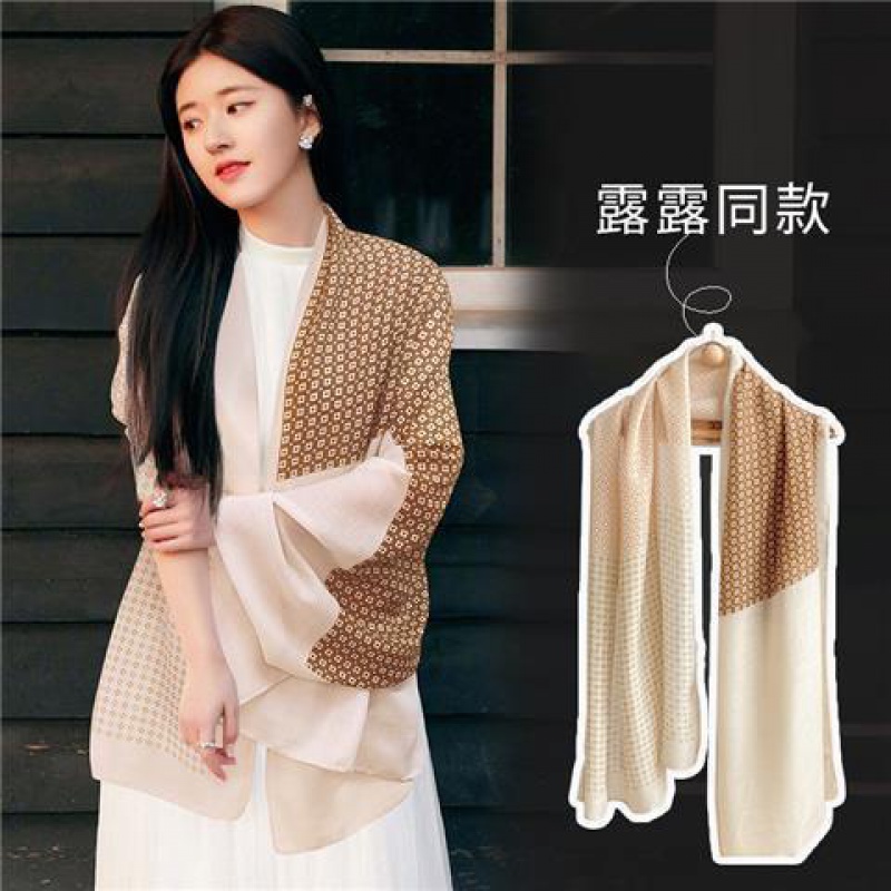 嬈蝶 棉麻絲巾女露思同款空調(diào)披肩外搭時(shí)尚洋氣夏季薄款防曬圍巾 碎花拼色-卡其【久戴不皺】