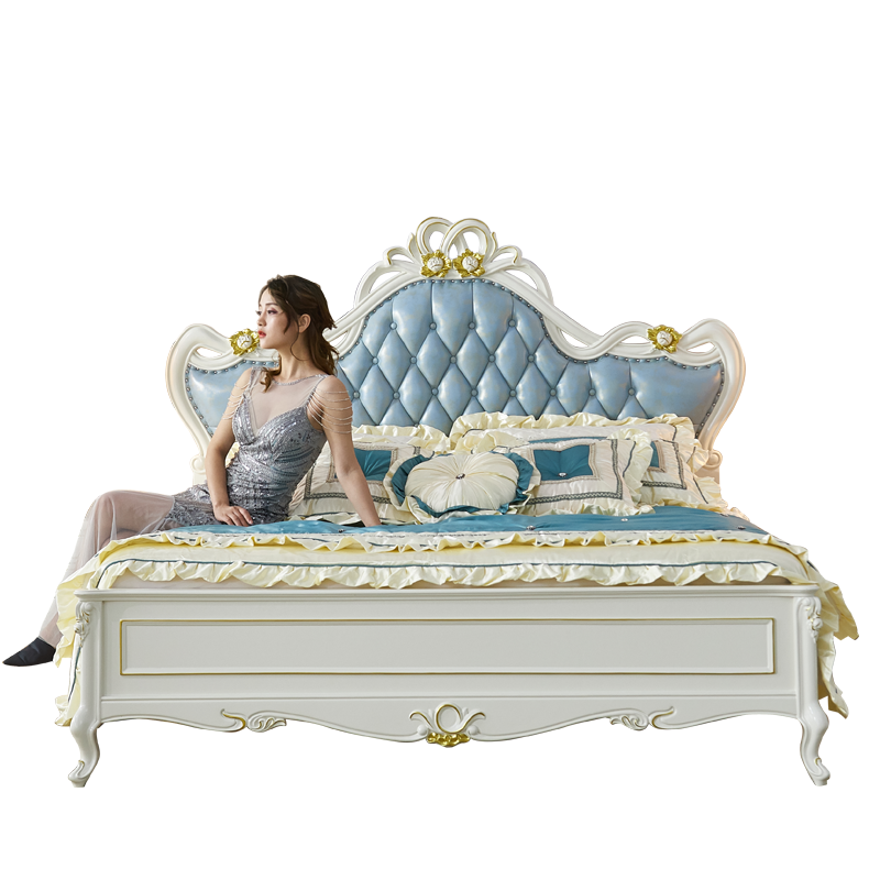 梦美斯宣 床 实木床 欧式真皮双人床 美式实木雕花1.8米床 简约卧室精品家具 6067 1.8米一床一柜