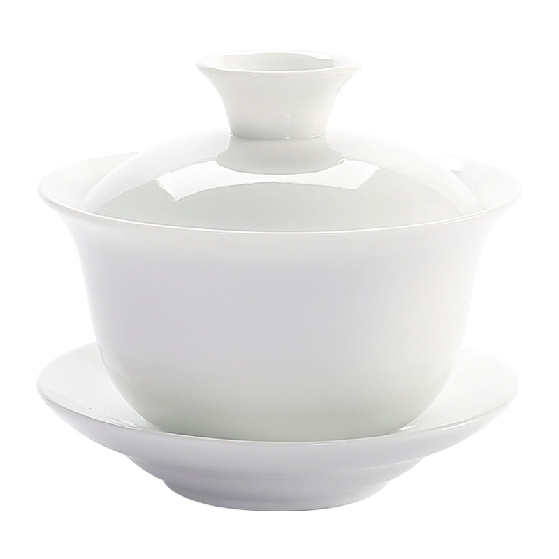 古德窯 純白玉瓷蓋碗茶杯 特大號(hào)三才碗陶瓷功夫茶具茶壺敬茶碗泡茶器 《純白》玉瓷蓋碗3.8寸