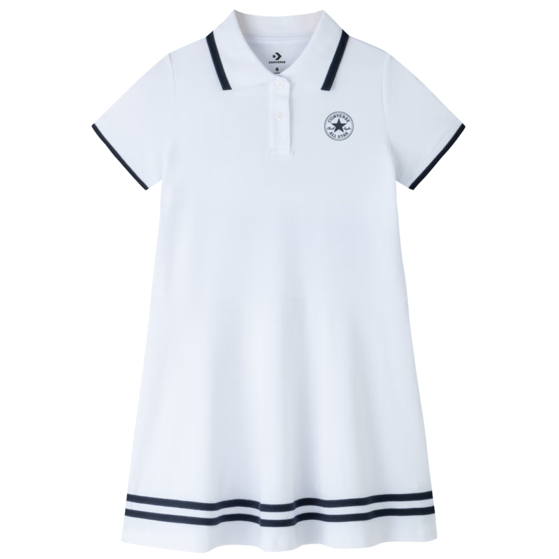 Converse 匡威童裝女童連衣裙夏季新款兒童Polo領(lǐng)裙子 純白色 150 /68 【建議身高140-152cm】