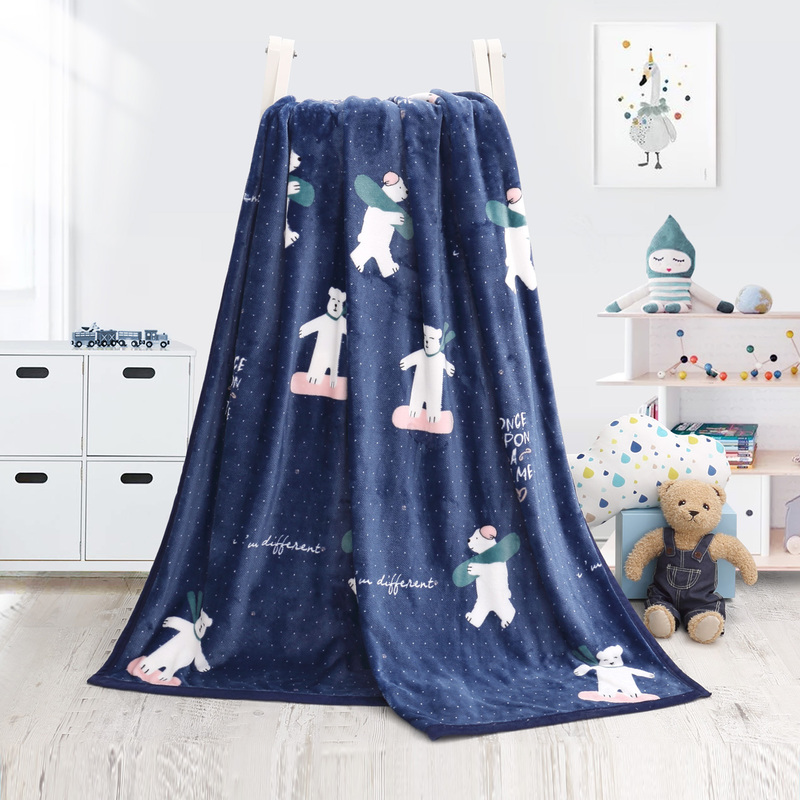 水星家纺 毛毯 毛巾被法兰绒毯子夏季空调毯盖毯办公室午睡毯儿童宝宝四季保暖毯被床单 白熊100×140cm