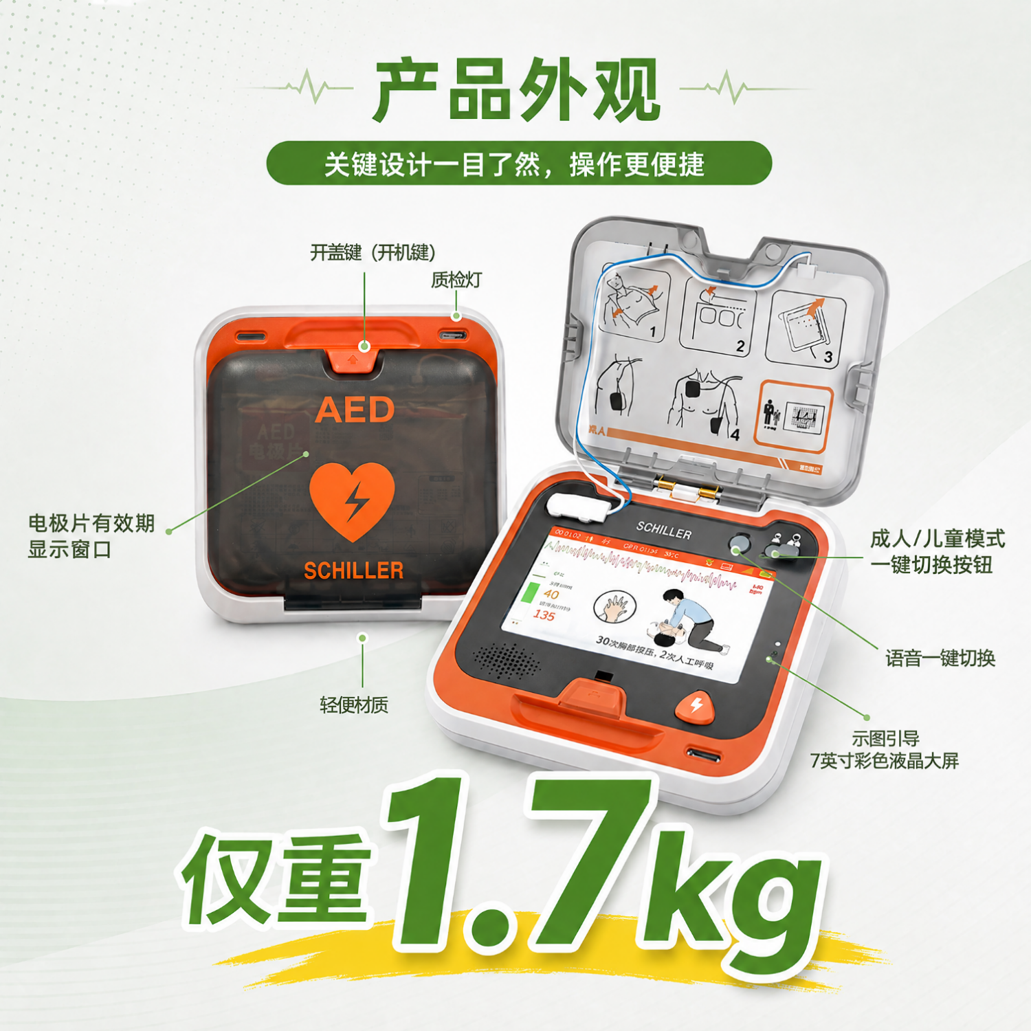 席勒aed除颤仪半/全自动体外除颤器车载家用医用便携式心脏急救设备 【联网急救】N4半自动彩屏4g+赠礼+培训