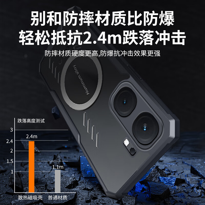 散热手机壳适用vivoiQOOneo9气囊防摔iQOO10石墨烯散热保护套壳磁 蓝色【气囊防摔散热】（1个装） iQOO8