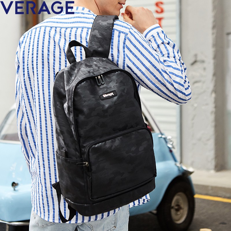 Verage维丽杰双肩包包2021新款迷彩潮流运动电脑包学生书包大容量时尚休闲背包 黑色 小号621921