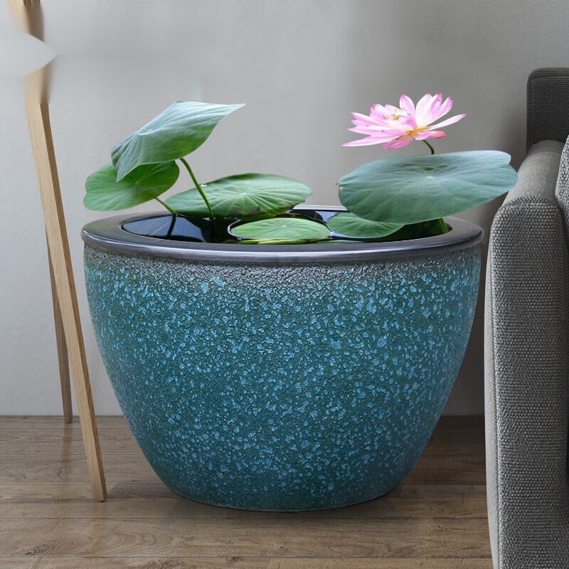 奥尔瑞美景德镇陶瓷鱼缸睡莲碗莲荷花盆缸水缸庭院特大号养金鱼乌 圆