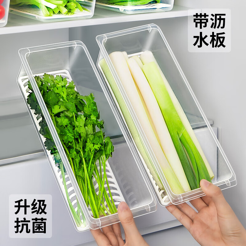 家の物语（KATEI STORY）日本冰箱收纳盒小葱香菜保鲜盒面条储物盒食品级冷冻食物密封盒 银离子小葱保鲜盒 2件套