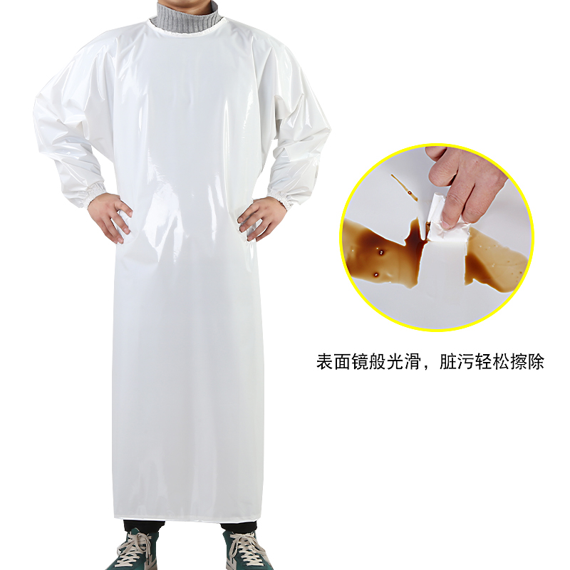 雄雪美长袖围裙防水防油食品厂工作服反穿罩衣男女冷库水产厨房干活围腰 白色TPU罩衣小号 1件
