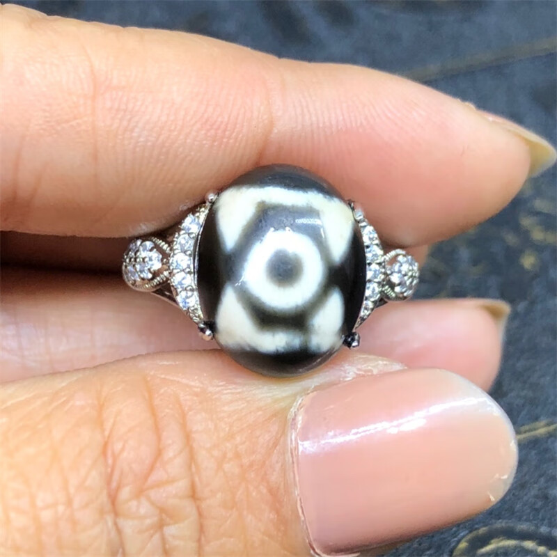 虎薇藏传佛教高油包浆一眼天珠戒指男款 送礼推荐520礼物