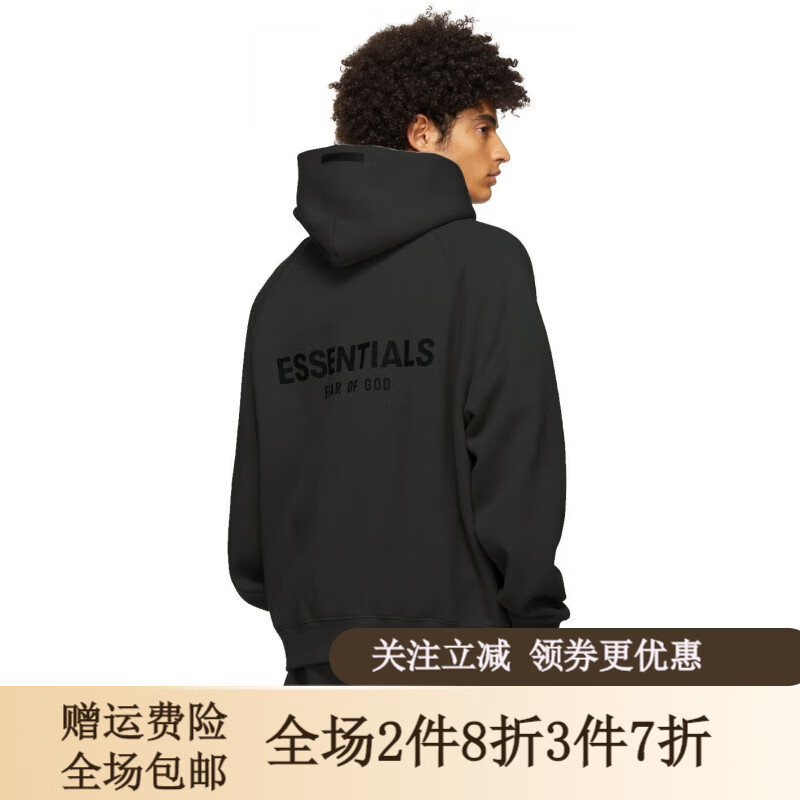 TX FOG ESSENTIALS潮牌高街宽松大码连帽卫衣情侣外套男 黑色 S