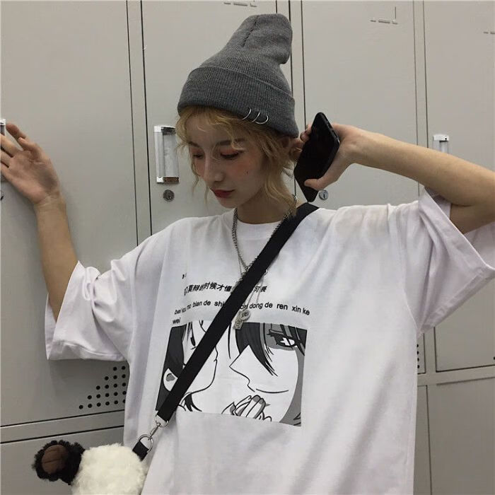 卡通印花短袖女学生潮2023夏款韩国卡通短袖印花t原宿 头像印花(白色)