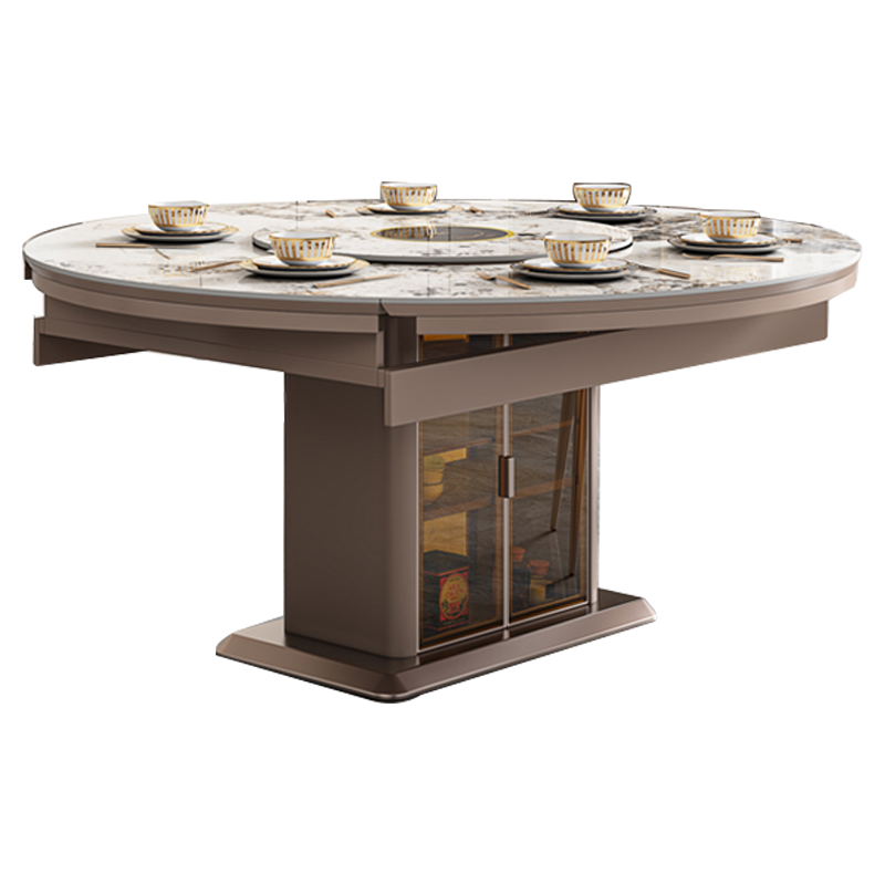 优凡木品 餐桌 轻奢伸缩餐桌椅组合现代简约家用小户型可圆方形带转盘电磁炉餐桌 1.35米餐桌