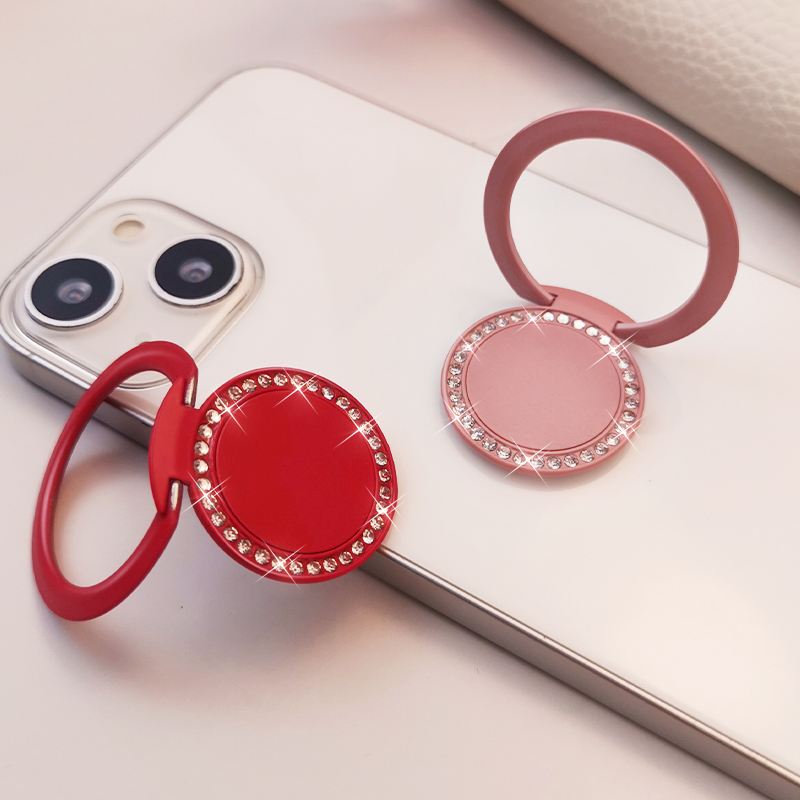 珍格（zhenge） 手机指环扣支架女款带钻便携指扣金属支撑架手机壳后背贴拉环 【黑色】轻薄圈钻支架