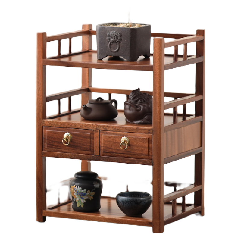 胡桃木博古架实木中式桌面小型茶架茶杯架子茶具茶叶罐收纳架茶桌上茶壶置物架 桌面博古架（整装发货）