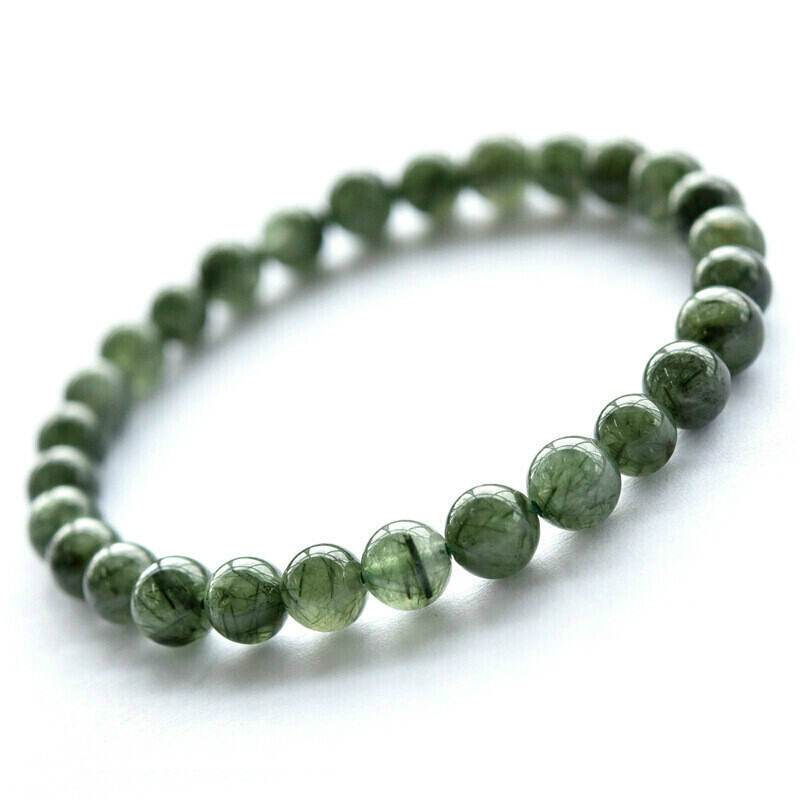 绿发晶手链女7mm 性价比绿钛晶单圈绿色水晶手串 图片色