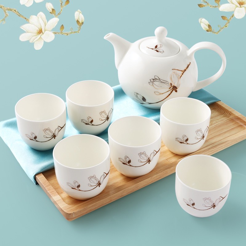 LIFEEYES 新中式陶瓷茶具水具套装家用水杯客厅轻奢整套杯具茶杯凉水壶 1壶6杯+大方盘
