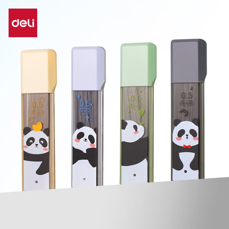 得力(deli)熊猫活动铅芯学生文具大容量HB自动铅笔替芯0.5mm 100根/盒 SH241-05 颜色随机
