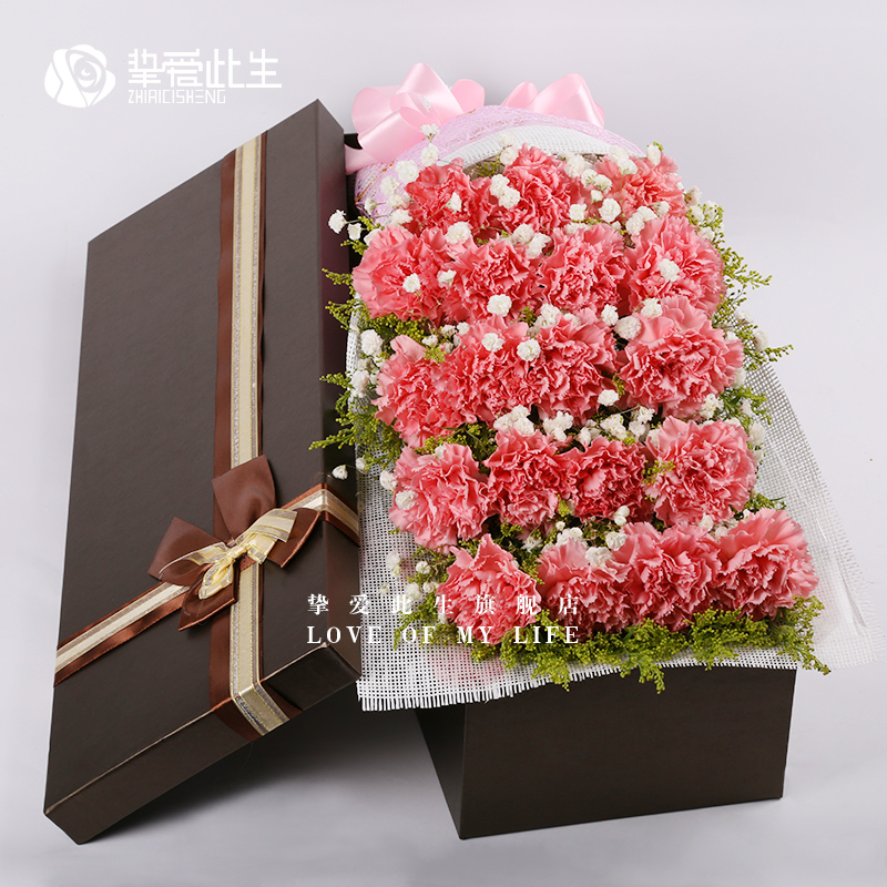 挚爱此生康乃馨鲜花束速递同城 母亲节生日礼物 送花店北京上海广州