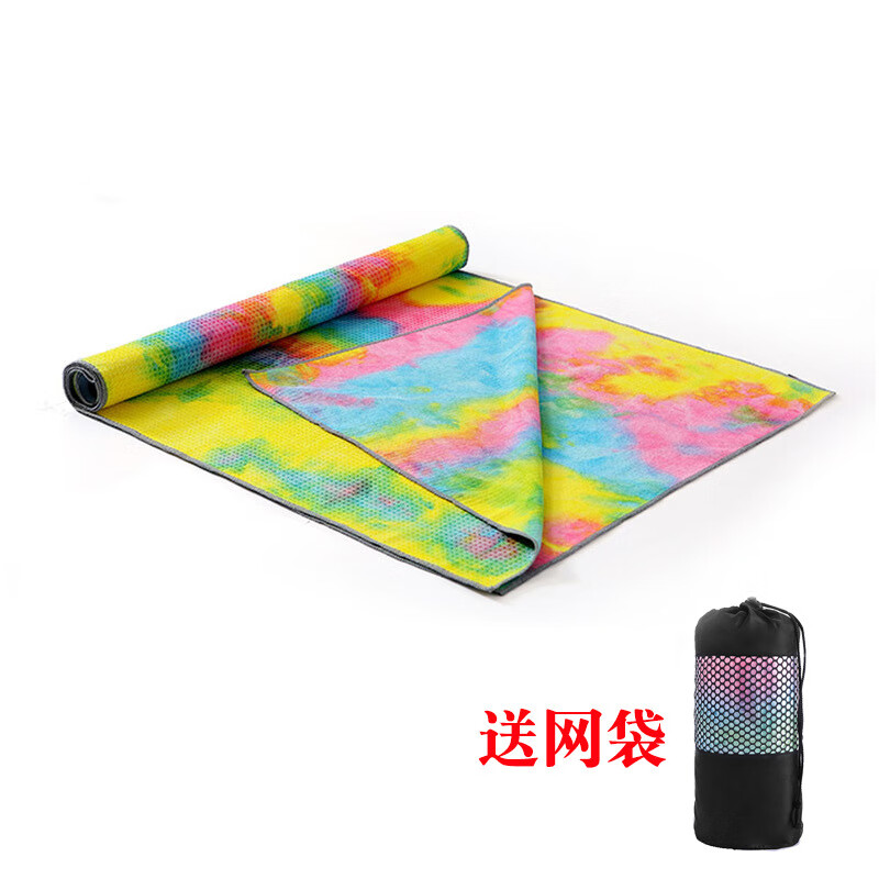 凯普力德扎染印花瑜珈毯瑜伽铺垫加宽垫巾颗粒瑜伽铺巾加厚瑜伽毯瑜伽毛巾 扎染秋菊-配网包183*宽63