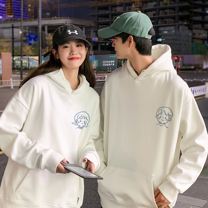 卫衣女春季情侣款法式连帽衣服 【款3】薄款/白色男 白色女 蓝色头像