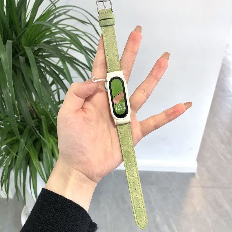 适用小米手环6表带真皮5/4/3腕带nfc版个性男女小米手环7表带皮质