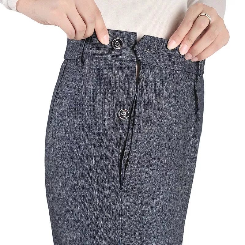 旁开扣直筒裤老式侧开口裤子女西裤老年女裤 灰色 春夏款旁开扣直筒 2