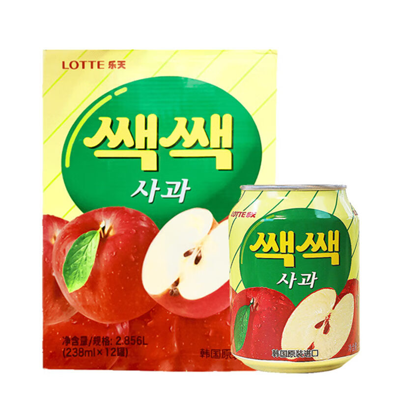 乐天(lotte) 葡萄汁韩国进口罐装葡萄味果汁饮料 238ml12罐(苹果汁