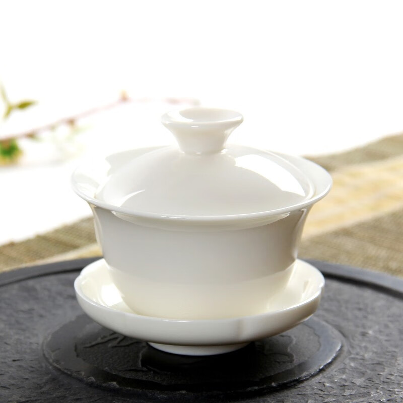 真迹 德化玉瓷盖碗陶瓷茶具三才碗家居自用白瓷茶碗功夫茶具泡茶杯 容量约150ml 玉瓷盖碗 玉瓷盖碗
