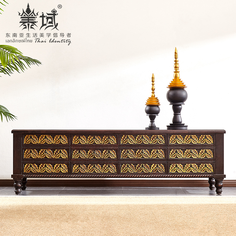 泰域东南亚风格实木电视柜泰式雕花雕刻古典家具泰国精品客厅电视机柜