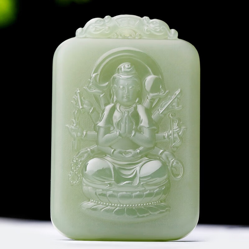 四通和田玉本命佛挂件守护神玉石天然翠青玉十二生肖吊坠玉佩牌子